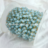 Aqua Chalcedony Beaded Chain, Blue Wire Wrapped Chain, Rosary Bead Chain, Jewelry Making Chain, DIY Chain – SELLING BY FOOT